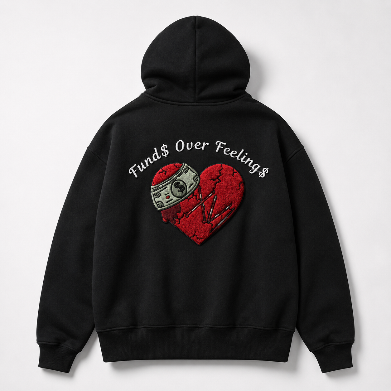 Fund$ Over Feeling$  Premium Cotton Hoodie – 3D Puff Embroidery