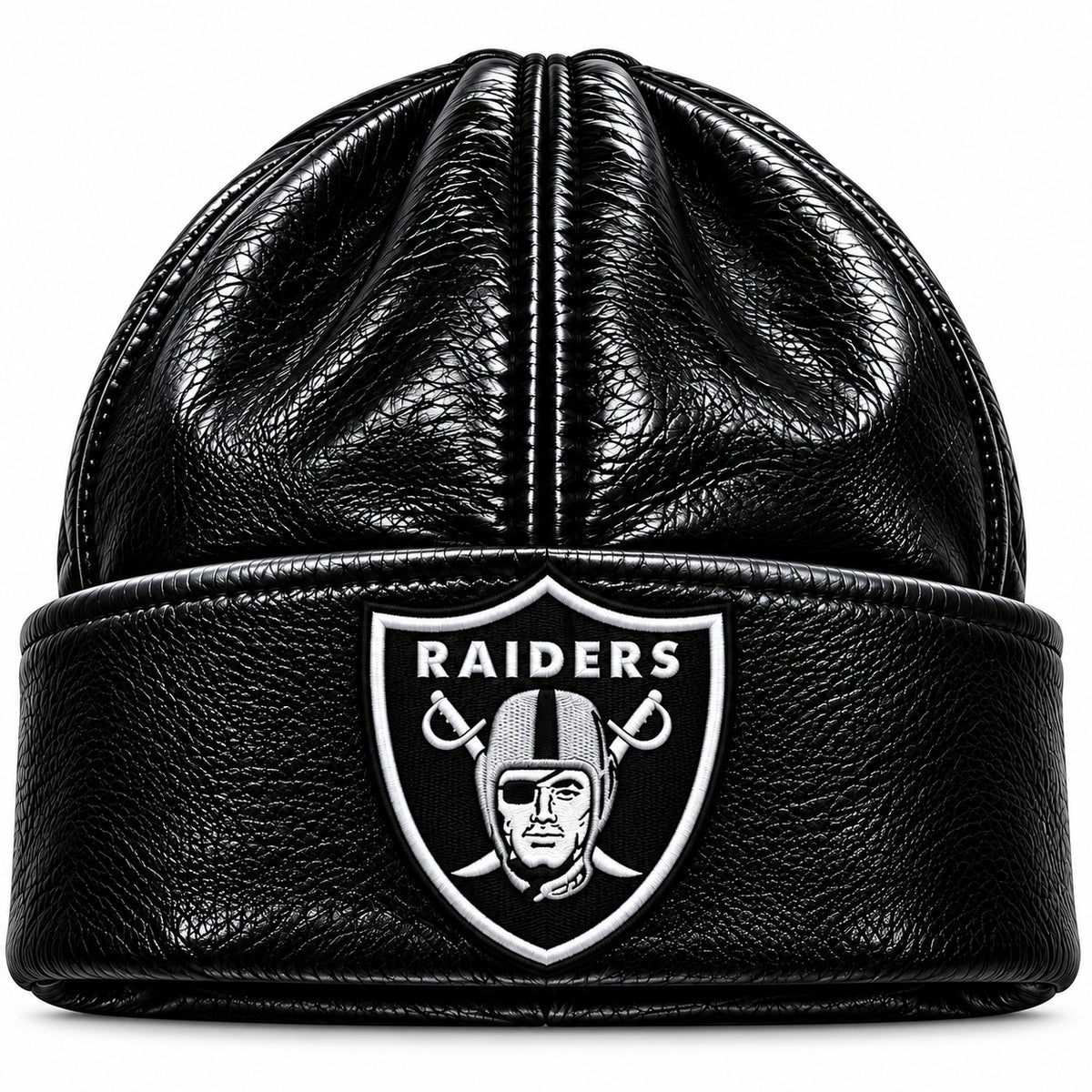 Black Leather Raiders Skully Beanie Hat | Premium Streetwear Headwear