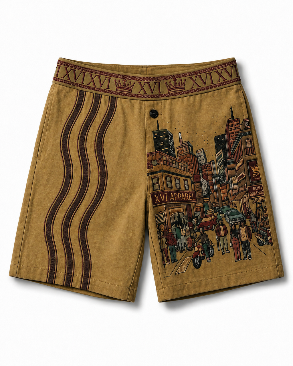 XVI Premium Cityscape Shirt & Shorts Set – Tan & Brown