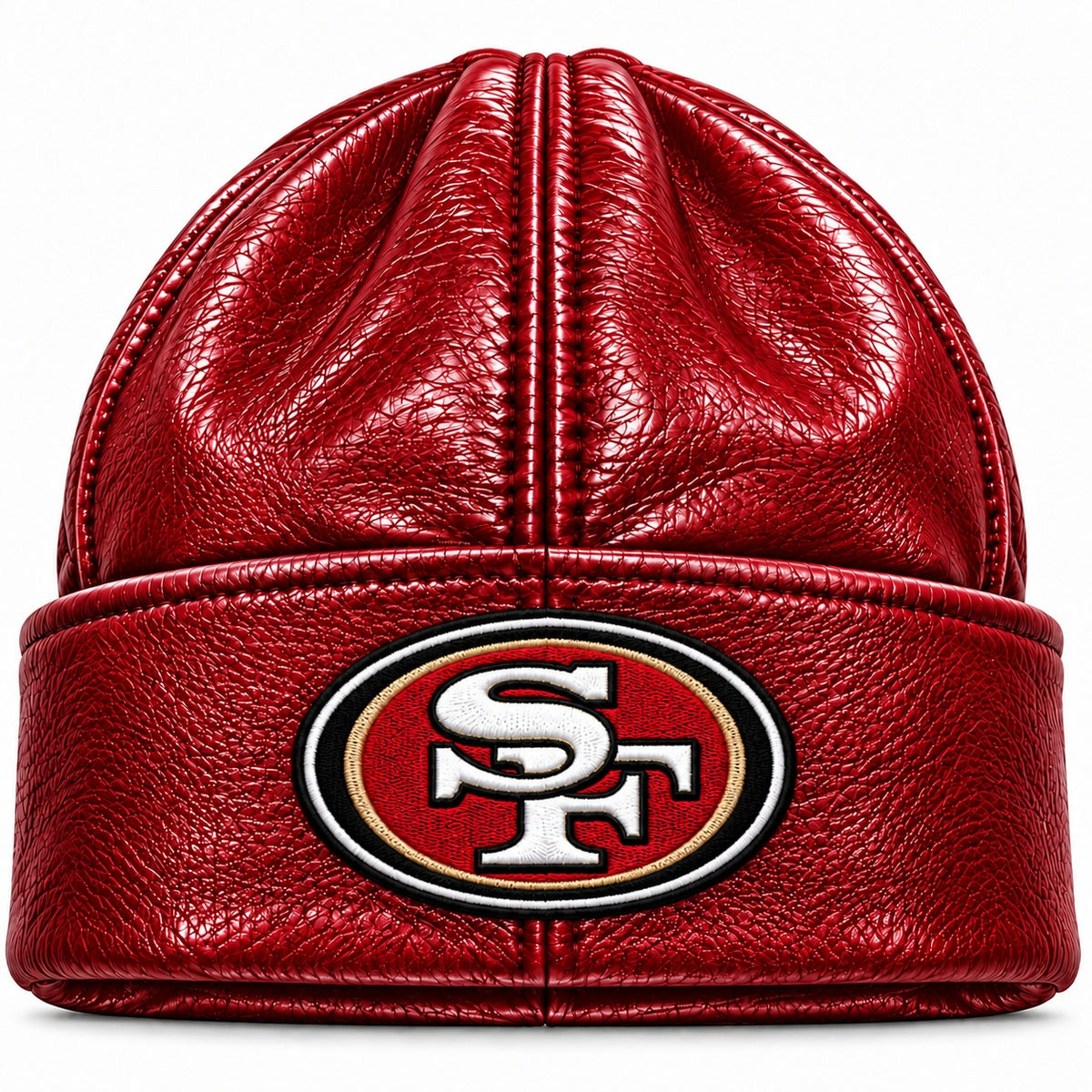 San Francisco 49ers Crimson Leather Skully Beanie | Premium Luxury Headwear