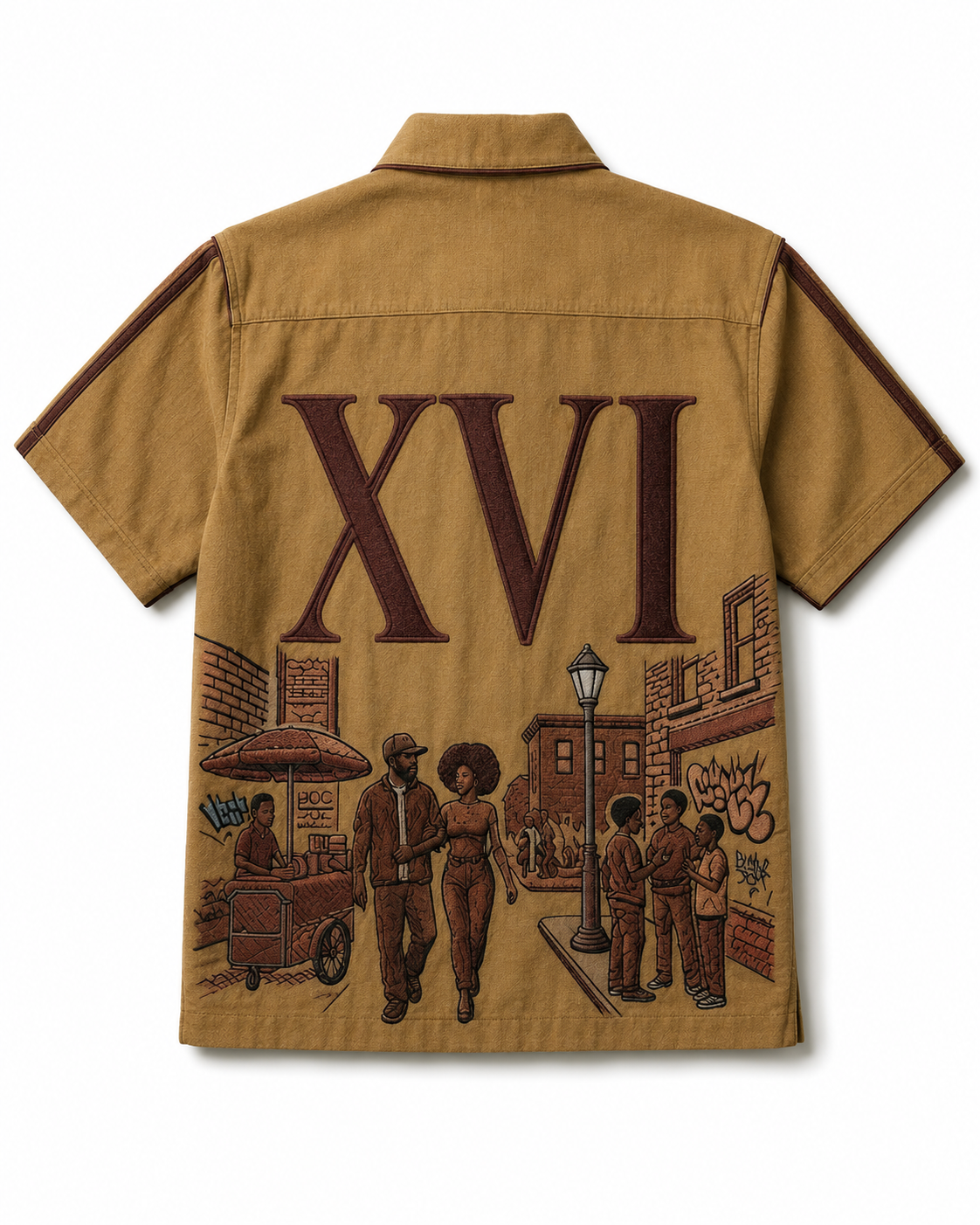 XVI Premium Cityscape Shirt & Shorts Set – Tan & Brown