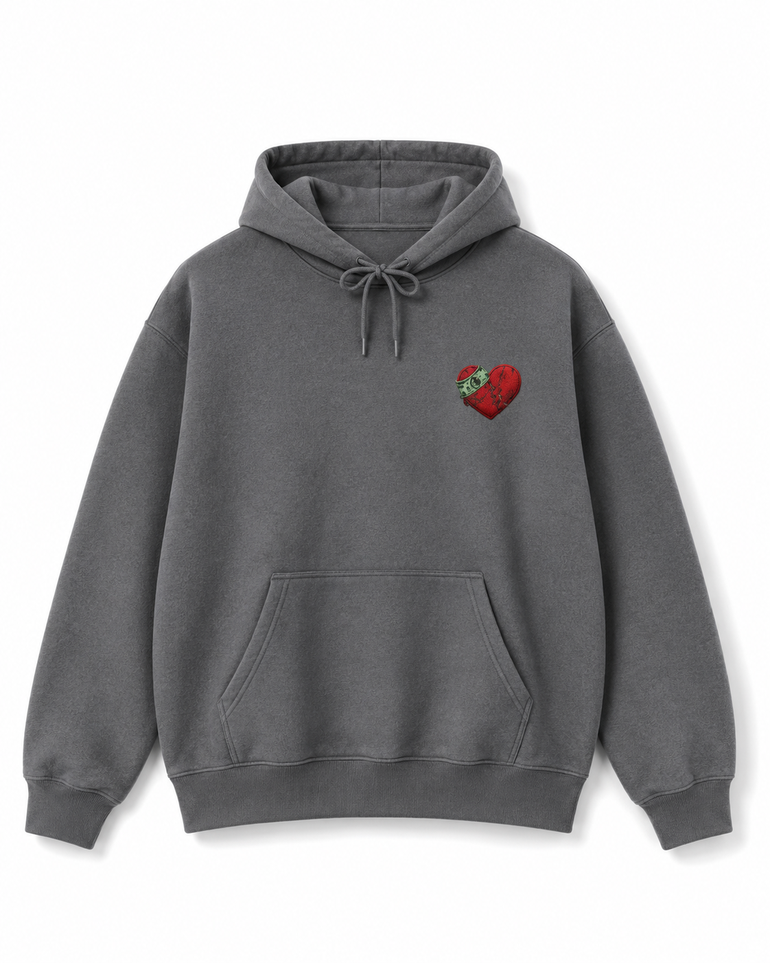Funds Over Feelings Grey Premium Cotton 3D Embroidered Hoodie